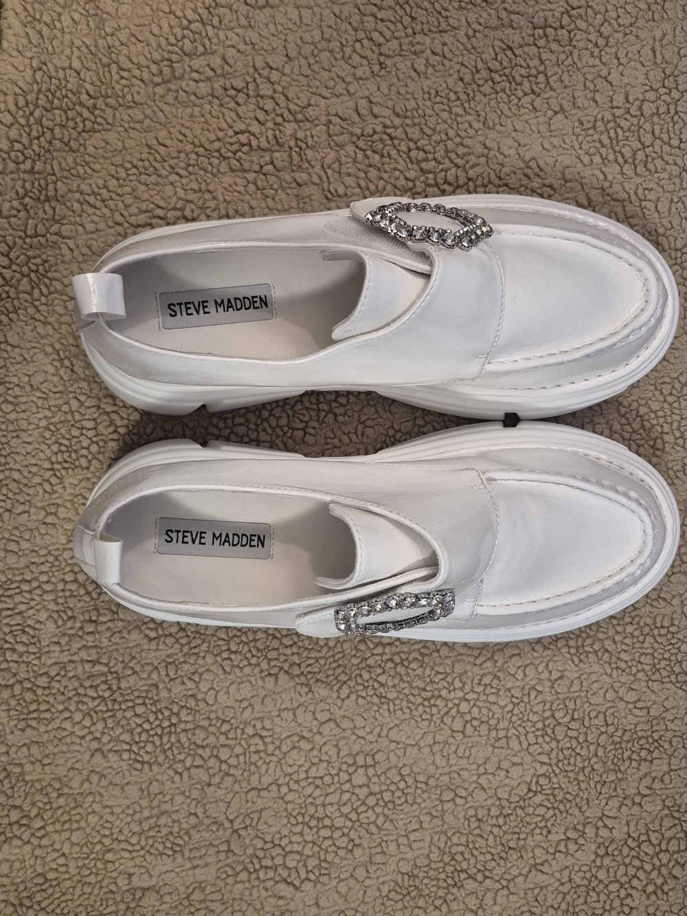 Steve Madden Regal White Patent Platform Loafers Womens Size 10 Chunky Lug Sole - Picture 3 of 6